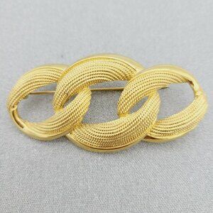 Vintage Napier Triple Link Brooch Gold Tone Stippled Texture 2.5" x 1.25" EUC